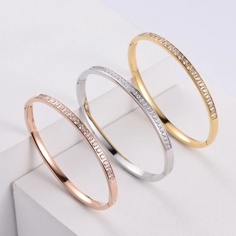Bracciale Rigido A Cerniera Acciaio Inossidabile CNC Zirconia Incastonata Gioielli Minimalisti Eleganti Da Donna