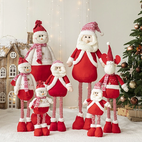 Weihnachten Plüschpuppe Lange Beine Teleskop Weihnachtsmann Schneemann Rentier Ornamente Strickstoff Festliche Dekoration