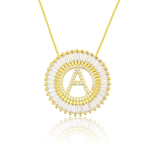 Alphabet Letter Pendant Necklace For Women Men Round Medallion Copper AAA Zirconia Iced Out Baguette Initial Pendant Necklaces Jewelry