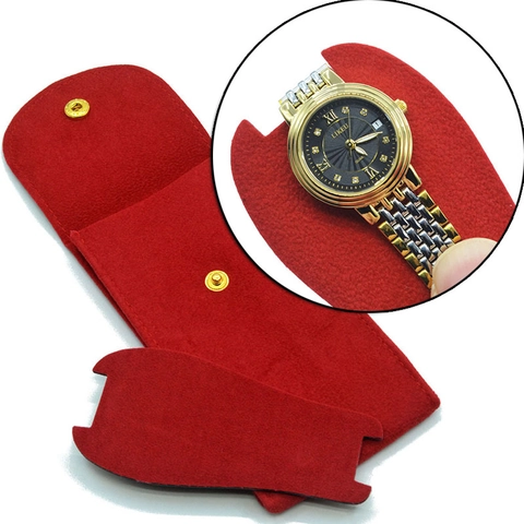 Pochette De Rangement Pour Montre Velours Perlé Bouton Pression Tissu Doux Anti-rayures Organisateur Portable Style Enveloppe