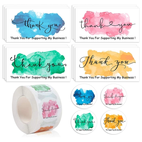 Watercolor Ink Thank You Stickers And Cards Small Business Supporting My Business Gift Packaging Decoration Paper Adhesive