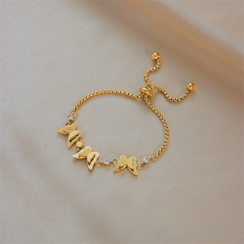 Gold Titanstahl Schmetterling Armband Für Damen Einfache Mode Verstellbare Kette Armband Mit Strass Vintage Schmuck Geschenk