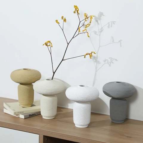 Florero De Cerámica Forma De Champiñón Textura Cepillada Minimalista Moderno Decoración De Mesa