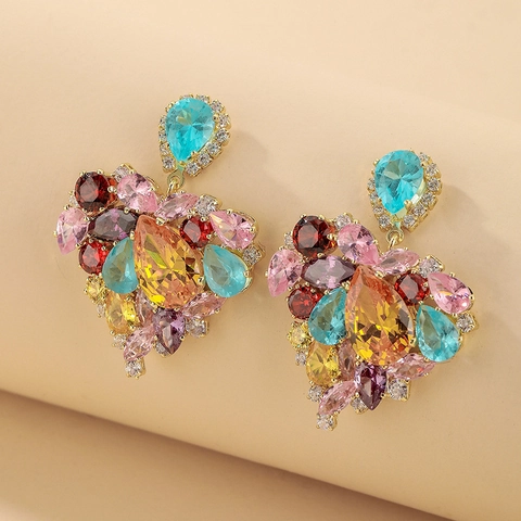 Vintage Bunte Strass Herz Ohrringe Mit 925 Sterling Silber Ohrstecker Elegante Palast Stil Schmuck Für Damen