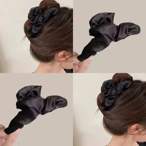 Elegante Satijnen Stof Geplooide Wolk Bel Haarklem Grote Haaienclip Voor Vrouwen Achterkant Hoofd Haarspeld Accessoires