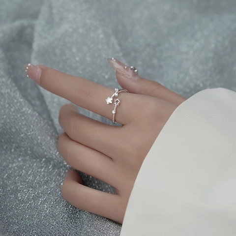 925 Sterlingsilber Stern Offener Ring Für Damen Verstellbar Zirkonia Sternschnuppe Minimalistischer Fingerring Mode Schmuck