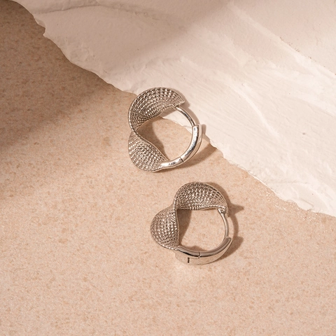 Twisted Hoop Earrings Copper Geometric Textured Silver Color With Earring Post Elegant Simple Minimalist Style For Women