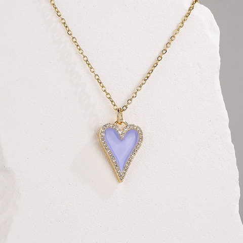 Collier À Pendentif Coeur En Cuivre Avec Émail Coloré Micro Pavé Zircon Bijoux De Mode Femmes Filles