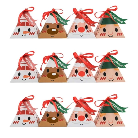 Weihnachts Süßigkeiten Schachteln Dreieckige Papier Geschenkverpackung Mit Band Anhänger Cartoon Weihnachtsmann Motive Party