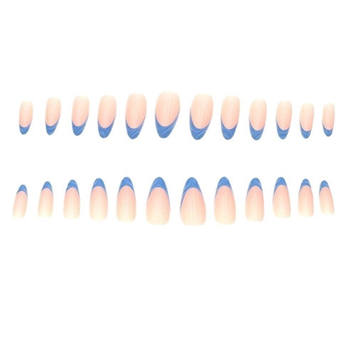 Uñas Postizas Largas Almendra Coffin Relieve 3D Estilo Francés Azul Blanco Mariposa Uñas Artificiales Para Mujeres Manicura Brillantes