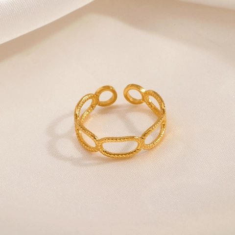 Anillo De Cadena Hueca Geométrica De Acero Inoxidable Ajustable Diseño Abierto Joyería De Moda Para Mujeres