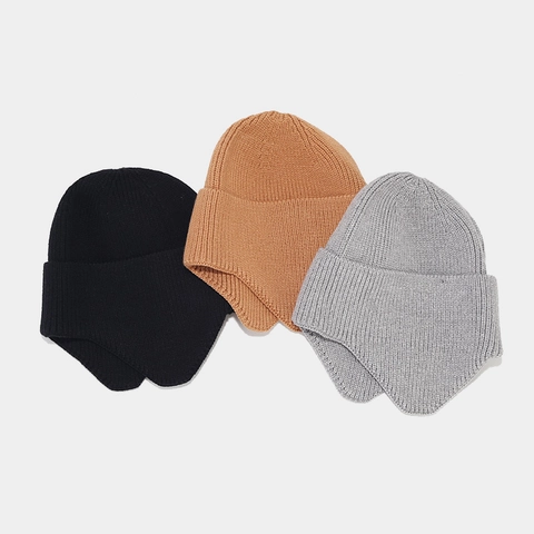 Winter Knitted Beanie Hat With Ear Protection Warm Acrylic Ribbed Solid Color Outdoor Cold Proof For Men Women