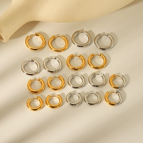 Minimalist Hoop Earrings Stainless Steel 18K Gold Plated Waterproof Hypoallergenic Polished Geometric For Women