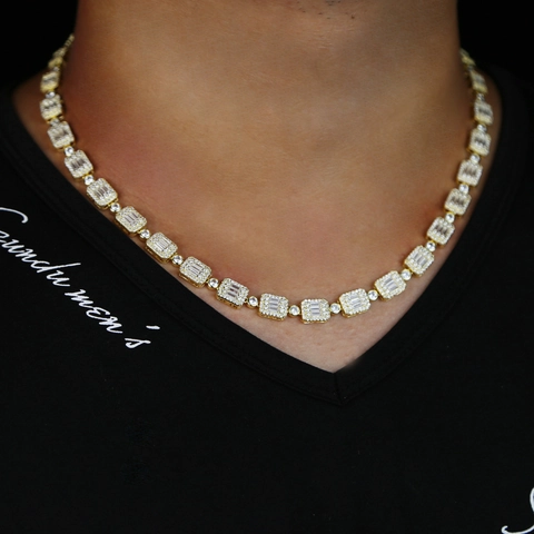 Collana In Rame Con Zircone Rettangolare E Rotondo Iced Out Gioielli Hip Hop Streetwear Per Uomini Donne