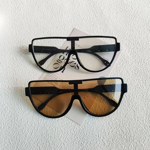Gafas De Sol Shield De Gran Tamaño Para Mujer Moda Flat Top Una Pieza Retro Protección UV400 Lentes Resina Montura Plástico