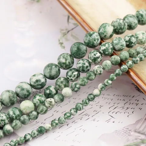 Round Loose Beads Natural Green Spot Stone Polished Smooth For DIY Jewelry Making Necklaces Bracelets Crafts Accessories