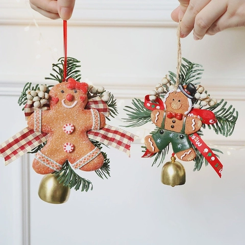 Lebkuchenmann Weihnachtsanhänger Mit Harzglocke Kunsttanne Und Schleife Festliche Baum Tür Dekoration Geschenk