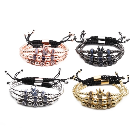 Bracciale Di Perline Con Ciondolo A Corona Micro Pavé Zirconia Lega Cordino Intrecciato Gioielli Regolabili E Bracciale Con Numeri Romani Per Uomini