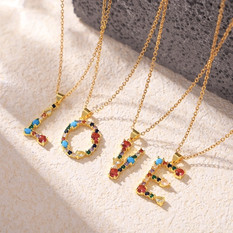 Fashion Copper Colorful Zirconia Letter Pendant Necklace For Women Personalized Hip Hop Electroplated Jewelry Accessories