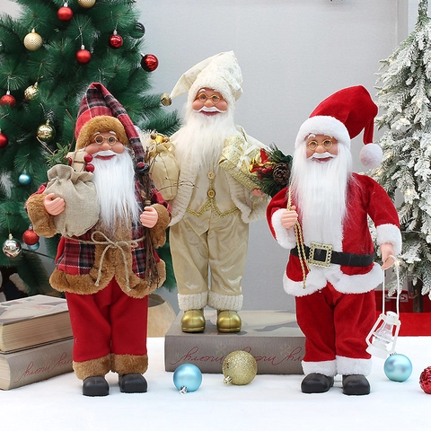 Statuetta Babbo Natale Tessuto Pelliccia Sintetica Decorazione Natalizia Bambola In Piedi Con Sacco Regalo Lanterna Ornamento