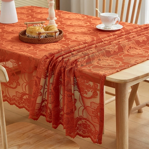 Nappe en Dentelle Rétro Française Polyester Rectangulaire Motif Floral Papillon Couverture de Table Décoration de Table Maison