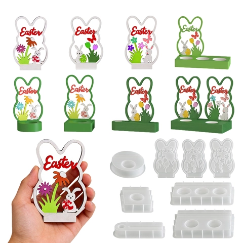Easter Hase Silikonformen Für DIY Harzguss Hohle Hase Blume Schmetterling Kerzenhalter Ornament Handwerk Dekor