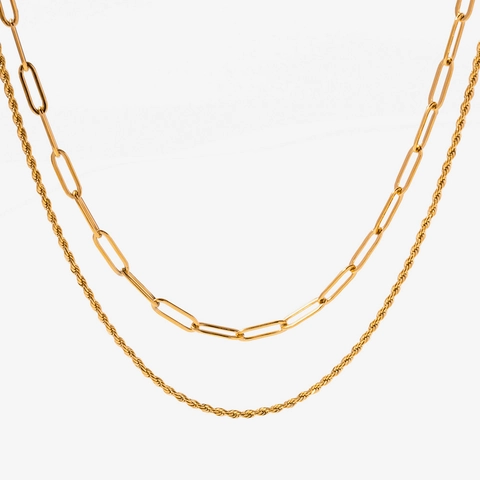 Multi Layer Necklace 18K Gold Plated Stainless Steel Cuban Paperclip Figaro Snake Chain Geometric Trendy For Women