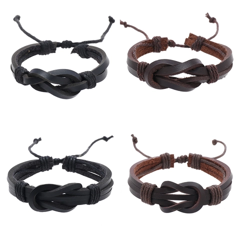 Heren Leren Armband Gevlochten Vintage Multi Layer Verstelbaar Trekkoord Retro Punk Sieraden Voor Hem