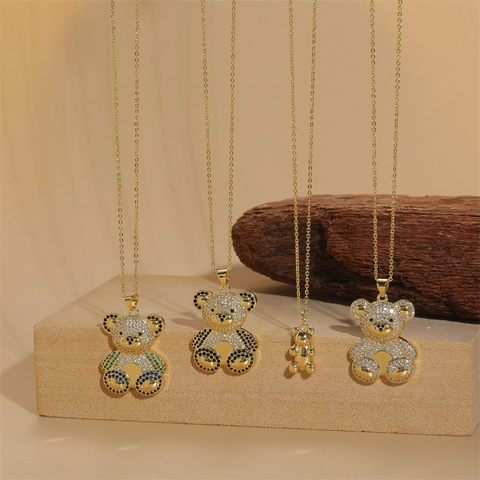 Collana Con Pendente Orso Rame Placcato Oro Con Zirconia Colorata Girocollo Catena Da Clavicola Gioielli Moda Per Donna