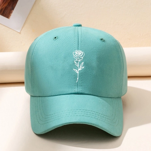 Casquette De Baseball Avec Broderie Rose Tissu Lavé Visière Courbe Chapeau De Soleil Ajustable Décontracté Pour Hommes Femmes
