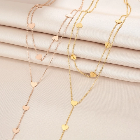 Collier Pendentif Cœur Multi Couches Acier Titane Longue Gland Chaîne Y Bijoux Minimalistes Pour Femmes