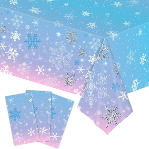 Vaisselle Jetable Thème Flocon De Neige Hiver Nappe Plastique Assiettes En Papier Tasses Serviettes Pour Anniversaire Noël