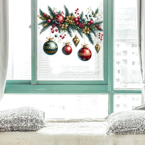 Kerstbal Muurstickers Waterdicht PVC Verwijderbaar Venster Glas Decoratie Feestdag Party Home Decor