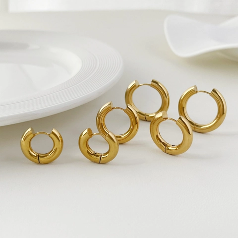 Creolen Gold 18K Vergoldet Edelstahl Chunky Minimalistisch Geometrisch Hochglanzpoliert Damen Schmuck