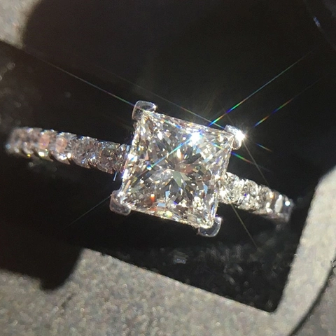 Princess Cut Zircon Square Ring Copper Micro Pave Claw Setting Elegant Engagement Jewelry For Women Minimalist Gift