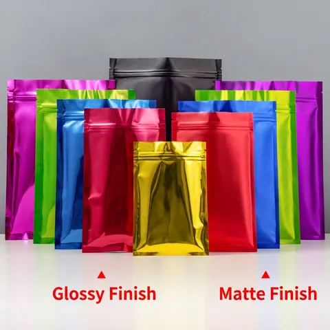 Resealable Packaging Bags Aluminum Foil Mylar Ziplock Pouches Heat Sealable Moisture Proof Glossy Matte Food Storage