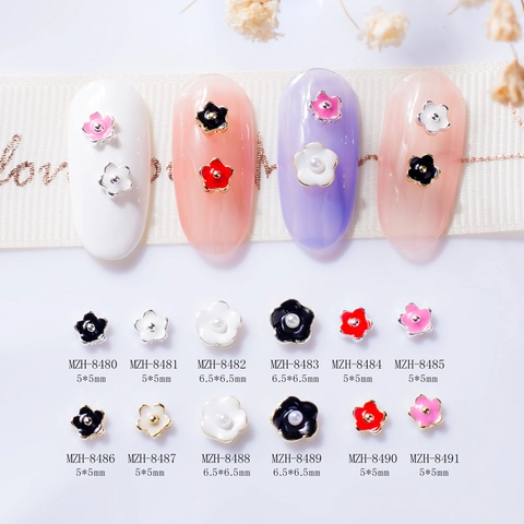 Decoraciones De Arte De Uñas Flores Camelia Aleación Esmalte Mini Charms Florales Con Perlas Artificiales Falsas Para Manicura DIY