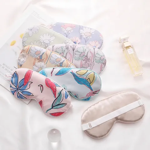 Sleep Eye Mask Faux Satin Printed Blackout Breathable Soft Shading Cover For Travel Nap Adjustable Elastic Strap