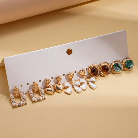 Pendientes Aleación Imitación Perla Artificial Diamante Resina Vintage Elegante Geométrico Lazo Corazón Mujer Con Poste Plata
