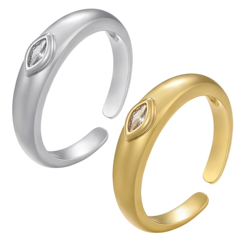 Retro Ins Style Gold Plated Copper Marquise Zirconia Eye Open Adjustable Ring For Women Minimalist Geometric Jewelry Gift