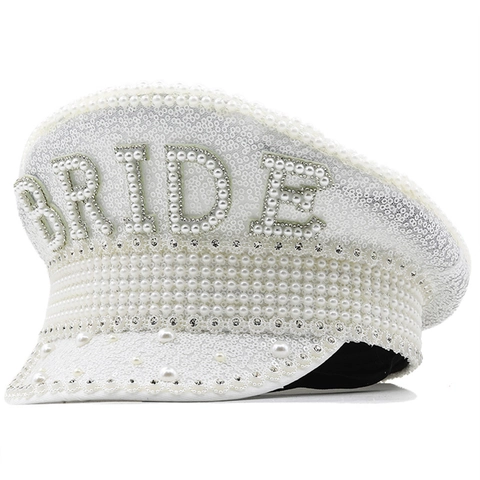 Cappello Capitano Sposa Con Künstliche Perle Strass E Paillettes Per Addio Al Nubilato Matrimonio Festa Costume Stile Militare
