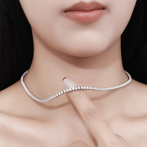 925 Sterling Zilver Moissanite Tennis Halsketting Voor Vrouwen Elegante Zirkonia Choker Ketting Sieraden Luxe Geschenk