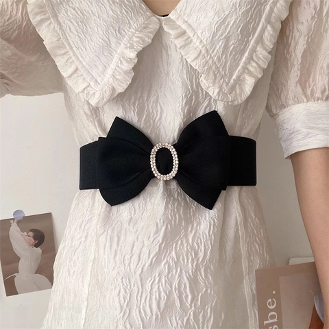 Cintura A Corsetto Elastica Larga Da Donna Elegante Stile Francese Dolce Fiocco Grande Con Fibbia In Strass Cinturino Elastico