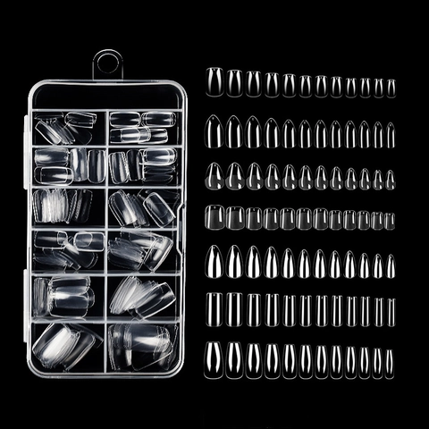 Faux Ongles Artificiels Transparents Professionnels Sans Trace pour Manucure DIY Formes Multiples Avec Boîte de Rangement