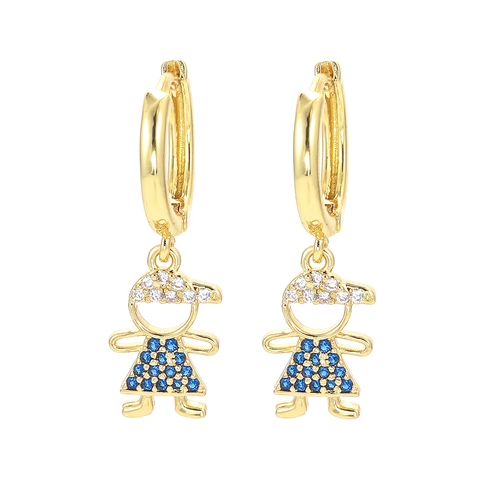 Orecchini a Goccia in Rame e Zirconia Stile Occidentale Ragazzo Ragazza Placcati Oro Argento Figura Cartoon Gioielli per Donna