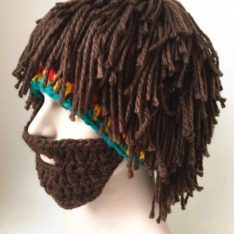 Handgebreide Rasta Dreadlocks Muts Met Baard Warme Grappige Pruik Halloween Feest Winter Kostuum Voor Volwassenen