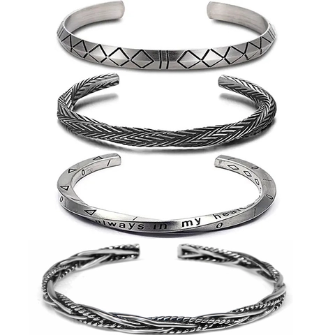 Retro Viking Pattern Cuff Bracelets Alloy Antique Silver Finish Adjustable Open Bangle Engraved Heart For Men Women