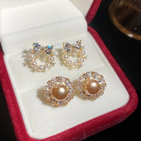 Elegante Künstliche Perlenohrstecker Mit Schleife Für Damen Mit Zirkonia Legierung Und Silberohrstecker Leichter Luxusschmuck
