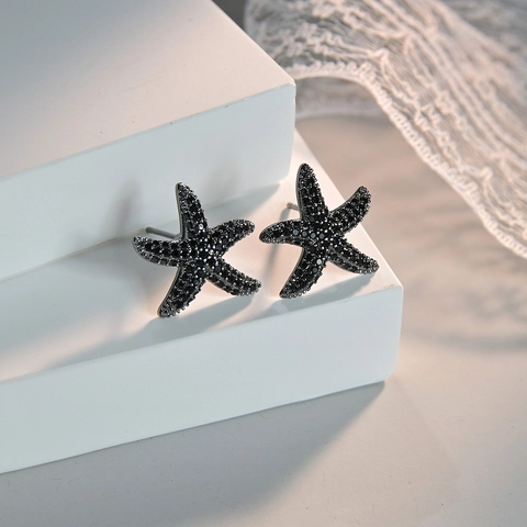 Elegante Koperen Zeester Oorknopjes Met Zirconia En Zilveren Oorsteker Voor Dames Oceaan Stijl Minimalistisch Accessoire