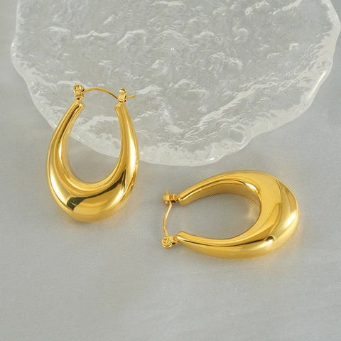 Pendientes De Aro Gruesos En Forma De U Para Mujer Acero Inoxidable Pulido Gota Minimalista Joyería Vintage De Moda